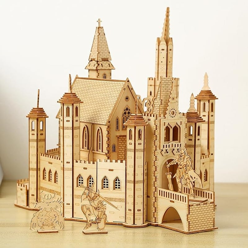 3D Wooden Puzzle for Adults, Wooden Castle Model Kit, Self-Assembly Mechanical Architecture Construction Set Toy, Wooden Castle Construction Crafts , Birthday Gift, Home Decoration, - Image 1